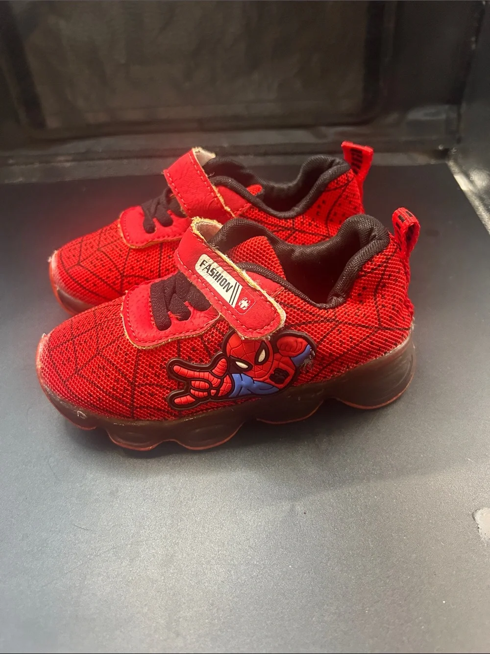Kids Red Spider-Theme Light-Up Sneakers